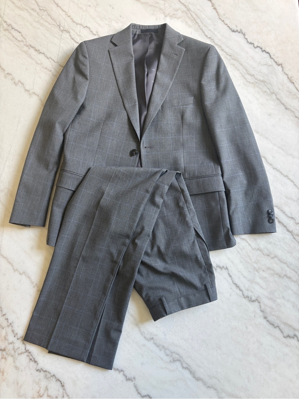 Michael Kors Boys 16R Gray Windowpane Two-Piece Suit - Classic Blazer & Trousers